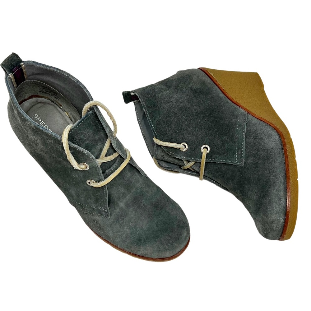 Sperry Harlow women's Grey suede leather wedge booties size 6.5